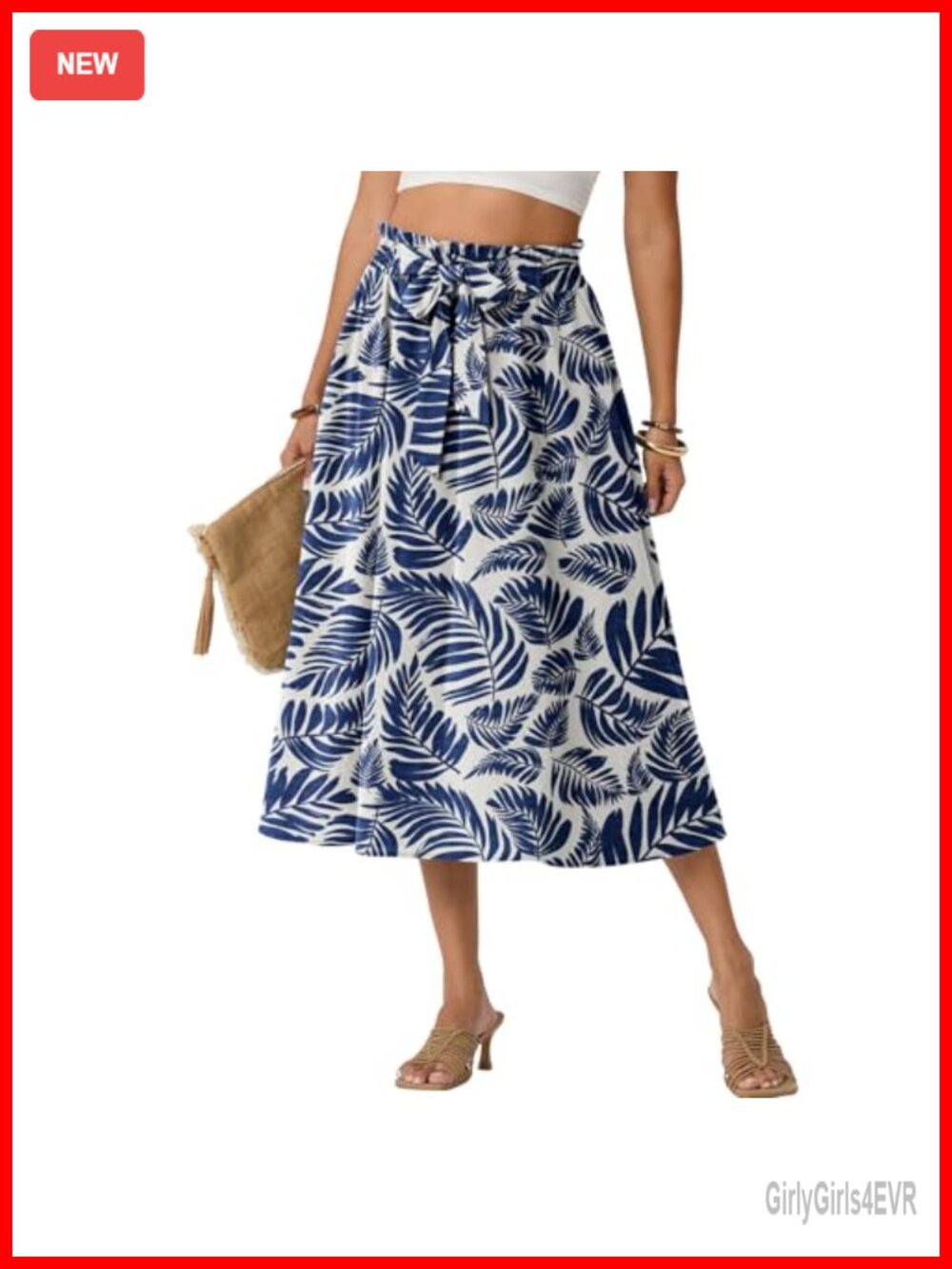 High Waisted Flowy Midi Skirt with Pockets Polyester Knee Length
